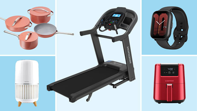 Horizon 7.4 AT treadmill, Amazfit Active Fitness Tracker, Chefman RJ38-2T Air Fryer, HoMedics AP-T200 air purifier, Caraway Ceramic-Coated Non-Stick cookware set