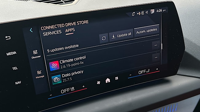 BMW 2 Series Gran Sport screen showing OTA updates are available