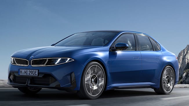 2027 BMW i3 electric sedan driving, front