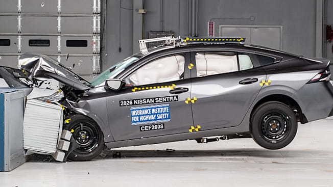 2026 Nissan Sentra during the moderate overlap front crash test by IIHS