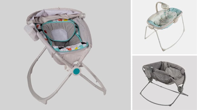 Clockwise from left: Fisher-Price Rock ’n Play Sleeper, Kids II Ingenuity Moonlight Rocking Sleeper, Evenflo Pillo Portable Napper