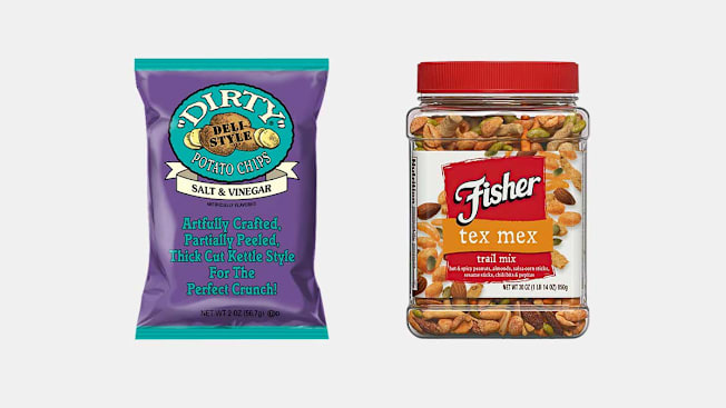 Dirty Salt & Vinegar Potato chips and Fisher tex-mex trail mix