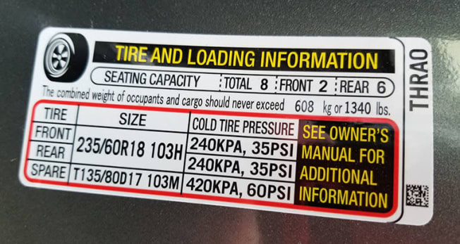 Tire and Loading Information sticker
