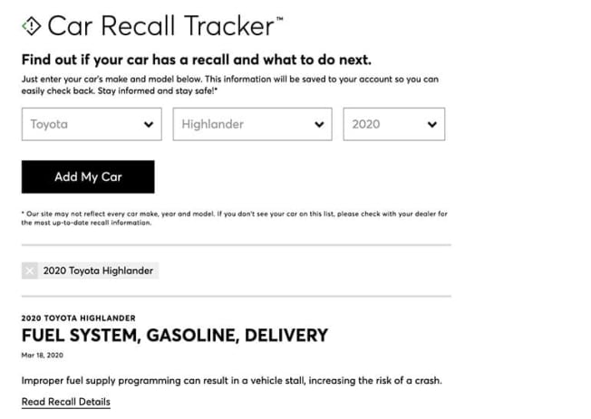 CR Recall Tracker - Highlander