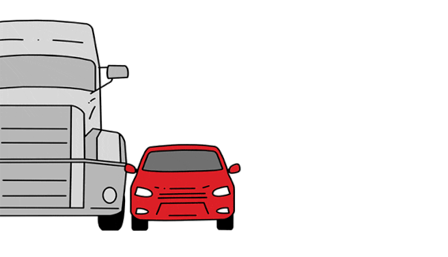 A gif of a car side mirror being knocked off by an oncoming tractor trailer.