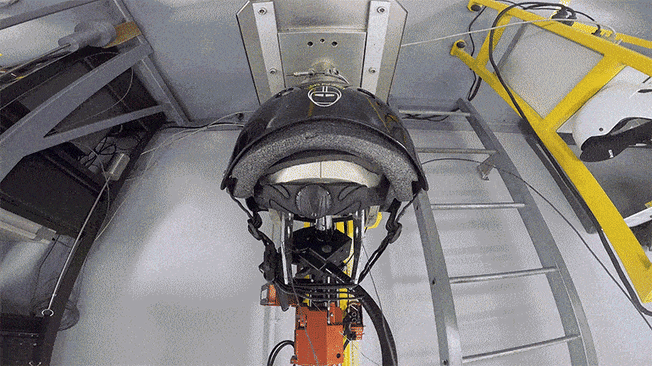 gif of helmet completing a drop test from helmet's perspective