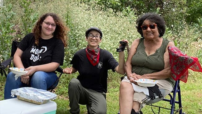 Chris Baker pictured with their mother and niece