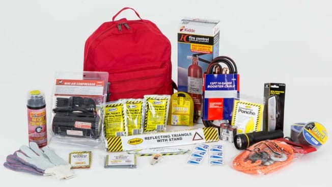 All-in-One-Car Emergency Kit with contents displayed