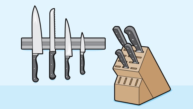 Knife storage magnetic strip and block