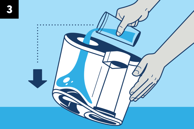 Pouring cup each of vinegar and water into the humidifier tank.