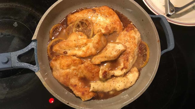 Chicken breasts being cooked in the Always Pan.