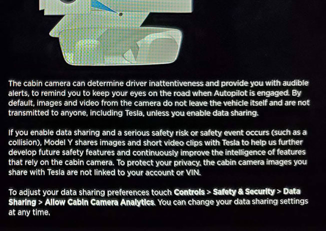 Tesla cabin camera screen