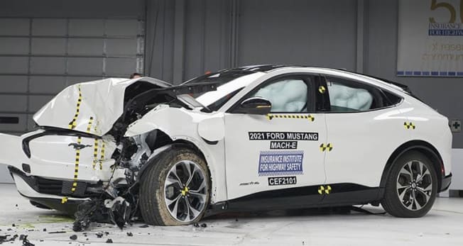 Ford Mustang Mach-E following the IIHS moderate overlap crash test
