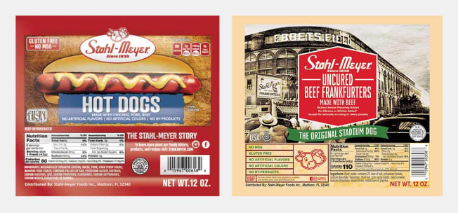 Stahl-Meyer Foods, Inc. HotDogs (shown left) Beef Frankfurters (shown right)