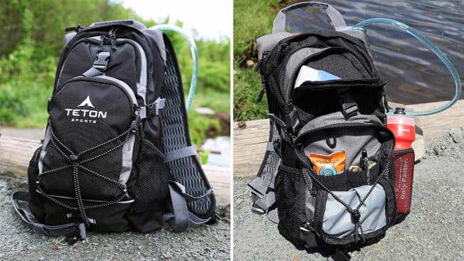 black hiking backpack with interior view
