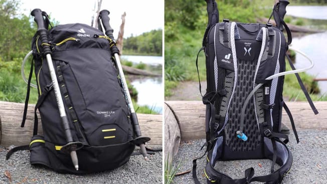 black hiking backpack front and back