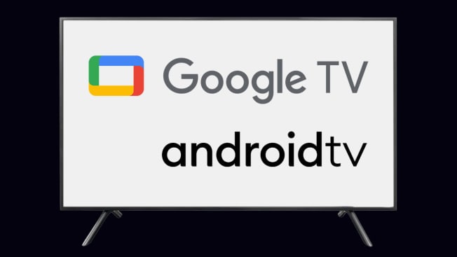 Google TV and androidtv logo on TV screen