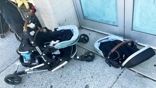 Broken and collapsed Mockingbird Double stroller