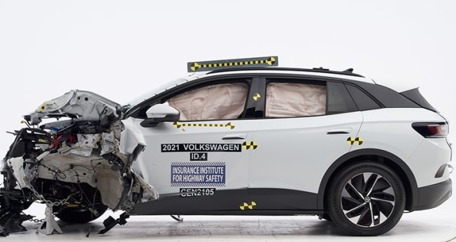 2021 Volkswagen ID.4 after an IIHS front crash test.