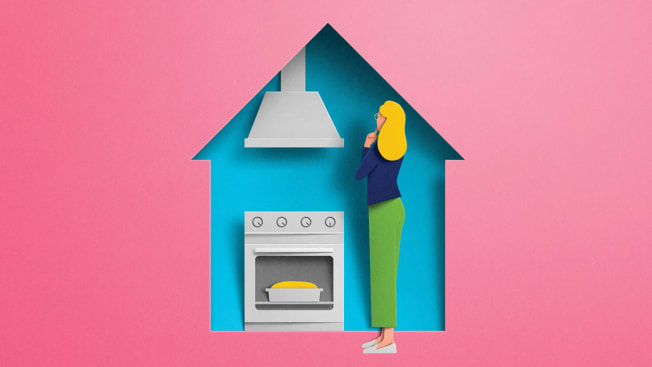 Illustration of a woman in the kitchen baking