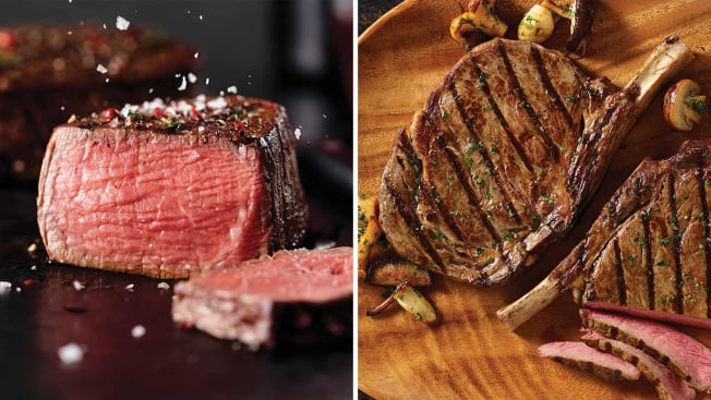 Omaha Steaks filet mignon on left and ribeye on right