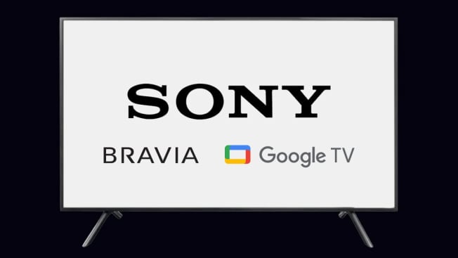 Sony, Bravia, and Google TV logos on TV screen