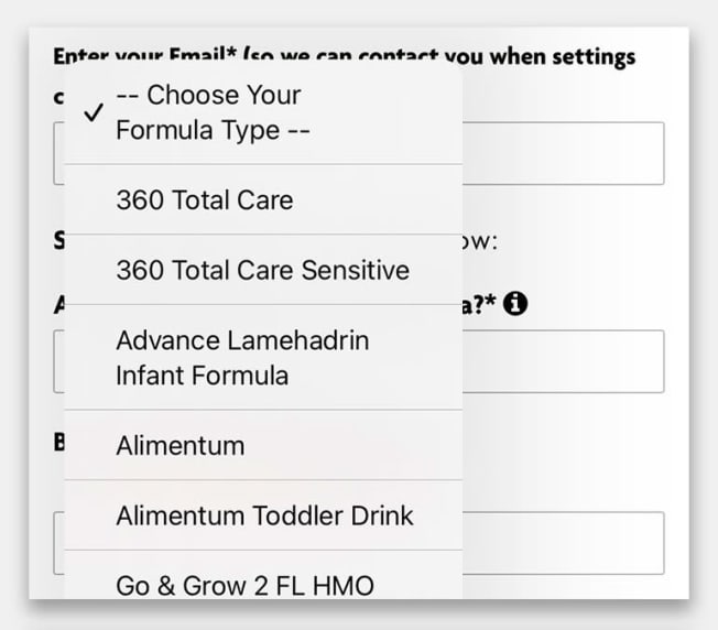 Screenshot of a menu giving you options of which Formula Type to choose