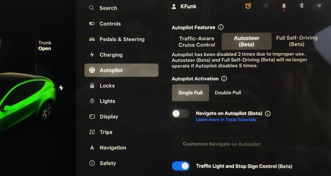 Tesla Model Y update screen