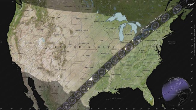 map of United States showing the path of the 2024 Total Solar Eclipse