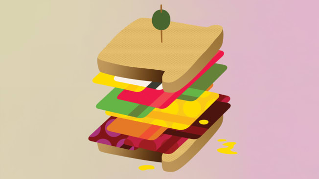 illustration of sandwich bread with credit cards layered inside