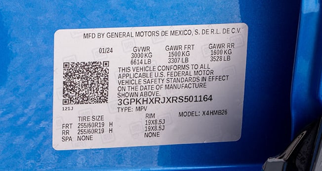 2024 Honda Prologue VIN on door placard