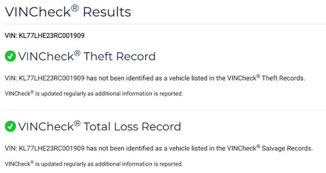 VINCheck Results