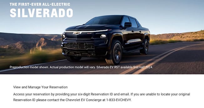 Order screen for Chevrolet Silverado EV