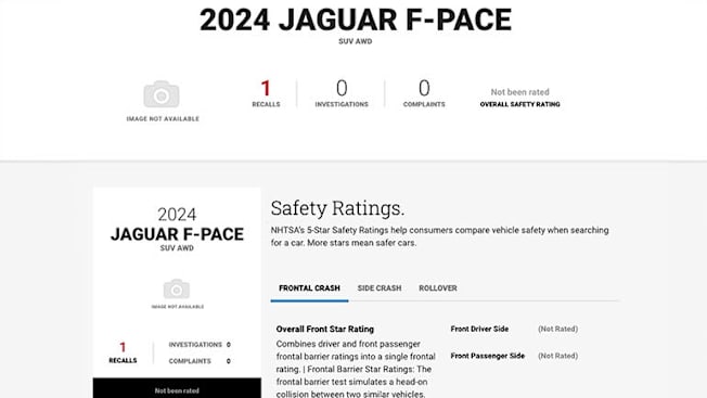 2024 Jaguar F-Pace NHTSA ratings