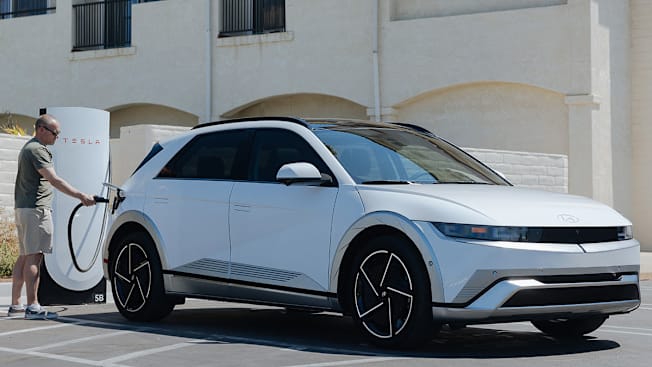 Hyundai Ioniq 5 using a public Tesla charger
