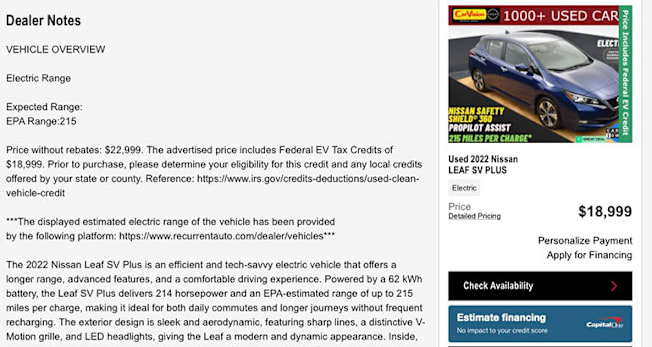 CarVision.com Händlerinformationen für Nissan Leaf