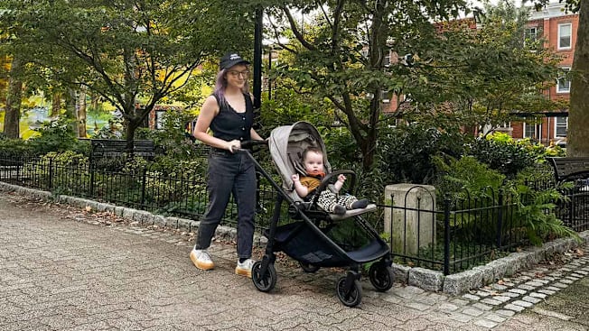 Angela Lashbrook with Nuna Swiv stroller