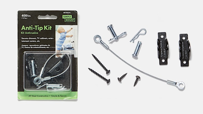 Simple Mount Anti-Tip Kit packaging and what's included inside