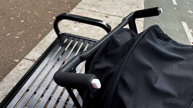 Closeup of handles of GB Pockit stroller