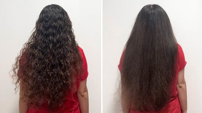 Jodhaira Rodriguez before and after using Revlon hair drying brush