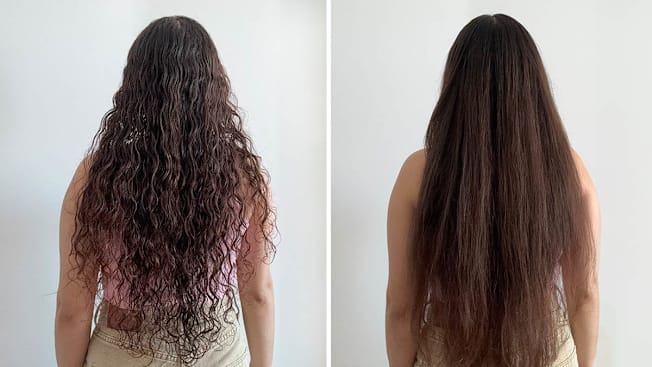 Jodhaira Rodriguez before and after using  Tymo hair straightening brush