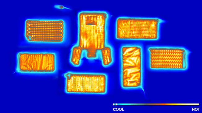 overhead infrared photo of 7 different heating pads