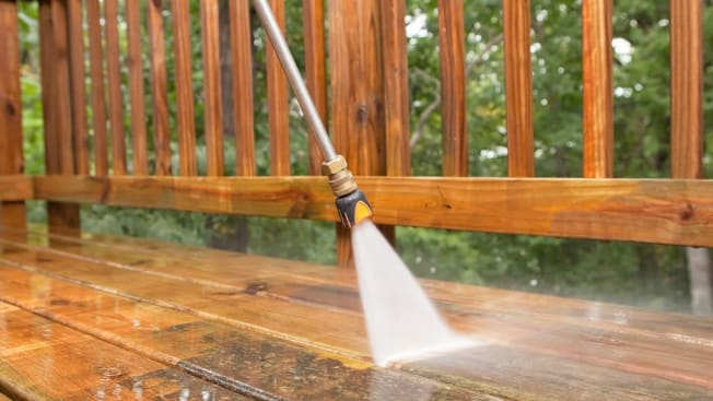 Pressure washing a deck