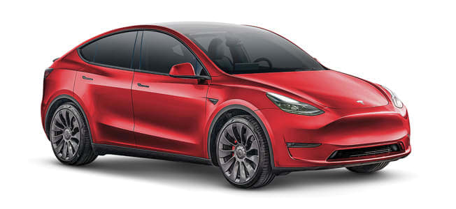 2025 Tesla Model Y on white background