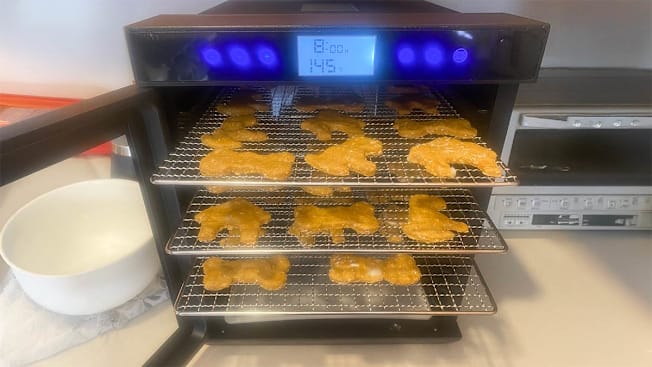 Homemade dog treats in a food dehydrator