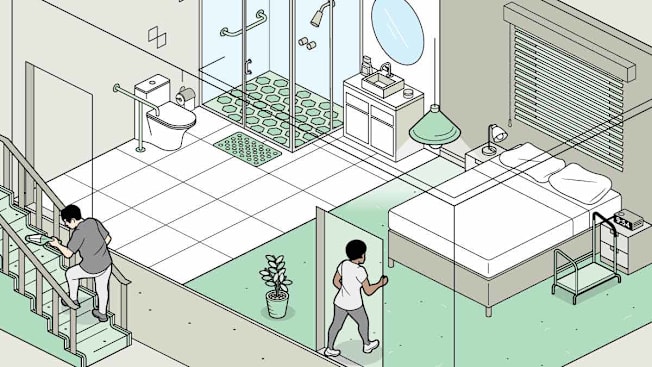 Safety features in the bathroom, bedroom and stairs.