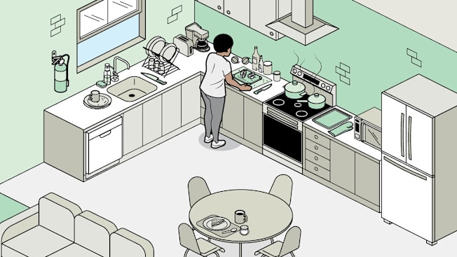 Avoiding kitchen hazards. Fire prevention, keeping knifes sharp