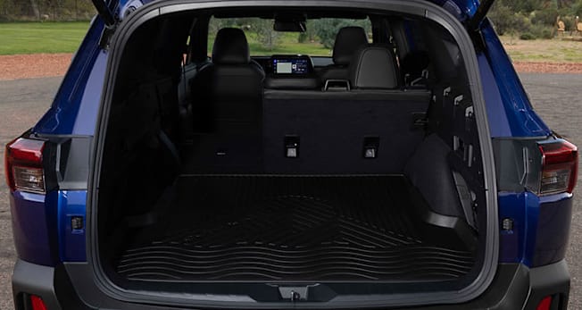 2026 Subaru Outback cargo area shown with one seat folded forward
