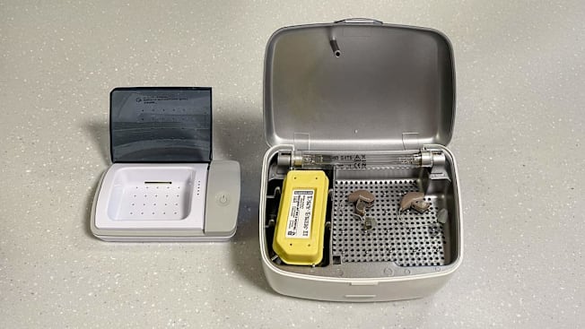 Kapak Ultra Violet C clean hearing aid dryer and dehumidifier automatic dry case and Global II by Dry & Store | Electric Hearing Aid Dehumidifier with UV-C Lamp Sanitizer with hearing aids