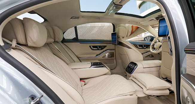 2027 Mercedes-Benz S-Class back seat showing recline feature